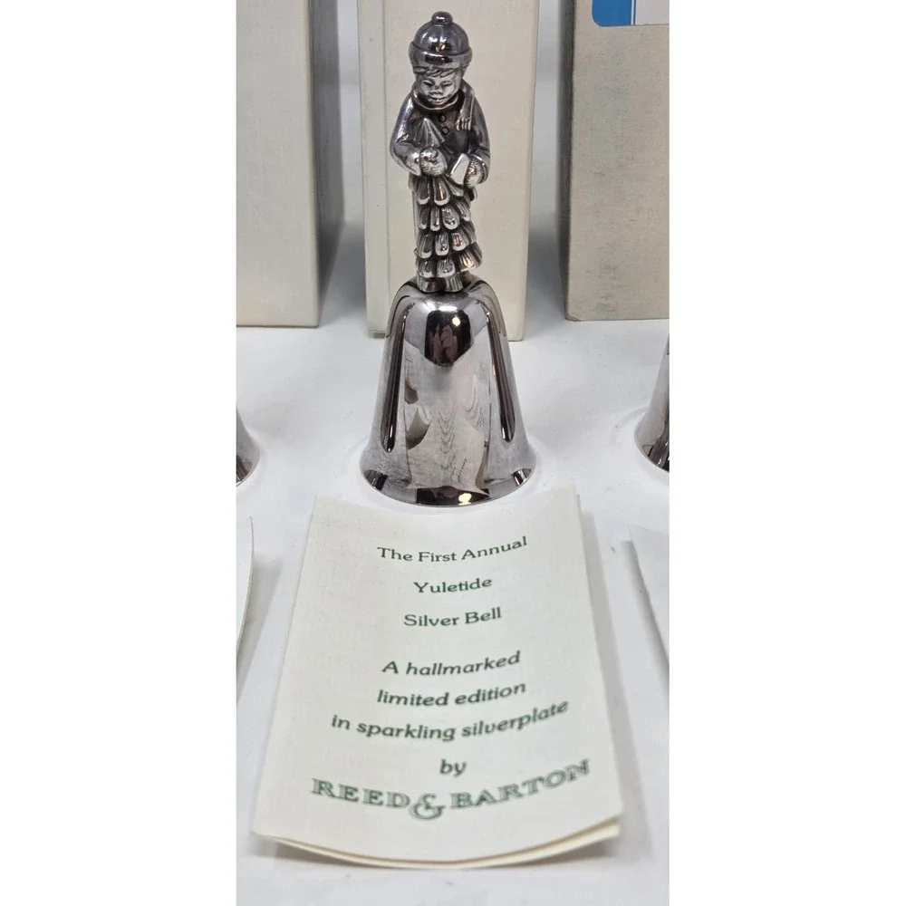Reed & Barton Yuletide Bell Lot 8 Silverplate Christmas Figural Bells w/ Boxes